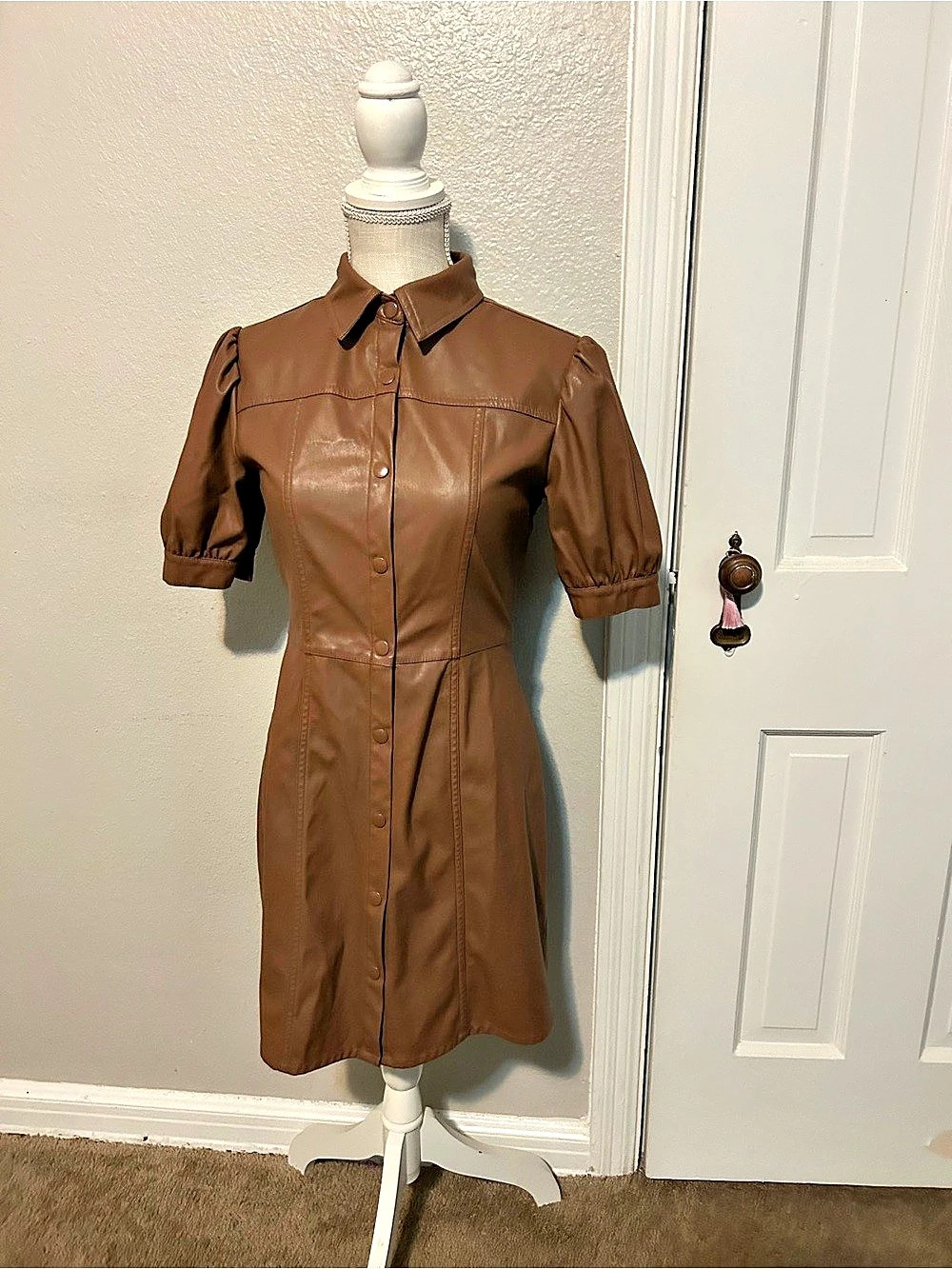 kit + sky Faux Leather Mini Shirt Dress, Brown, Small